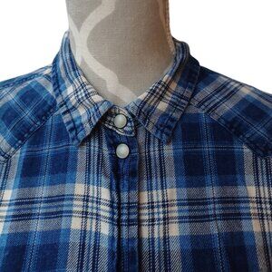 American Eagle L Boyfriend Fit Shirt - blue plaid (4519